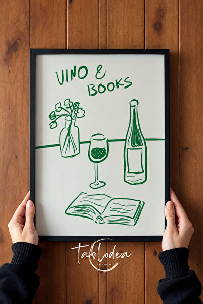 tablodea Poster înrămat cu model de vin și cărți pentru decorarea bucătăriei,...