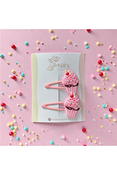 Nills Baby & Kids Pembe Cupcake Figürlü Çıtçıtlı Kız Çocuk Tokası – 2’li Set