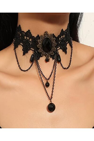 KANERUZ Gothic Black Lace Necklace Choker