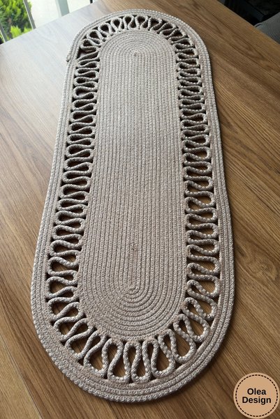 Olea Patterned, Jute, Crinkled, Poly-Polyester, Wicker, American Service, Table, Coffee Table Cover Runner 30X80