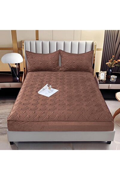 Truva Grup Husă de Pat din Catifea Tip Topper 140x200 cm + 2 Fețe de Pernă – ...