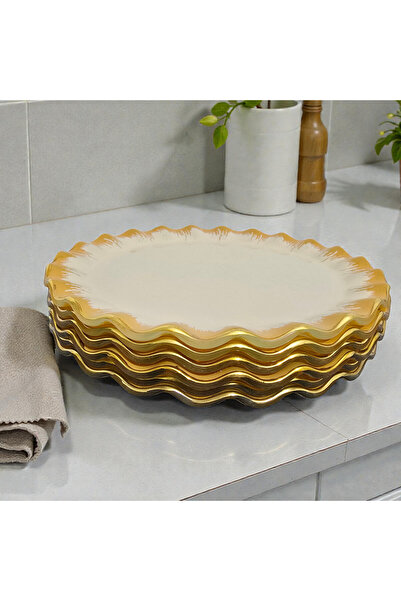 Sudedi Home Sudedi Latte Altın Yaldızlı Cam Pasta Tabağı Seti