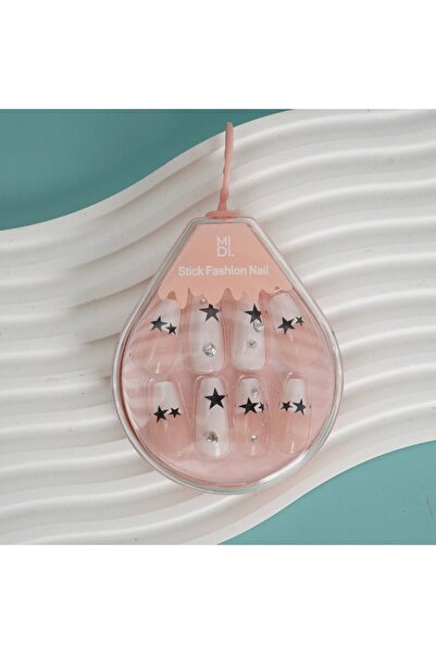 Midi Transparent Stick-On Nails - Star Design (24 Pieces)