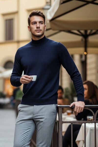 Livio Ferri Lier Half-Throated Regular Fit Men's Sweater Plain Knitwear