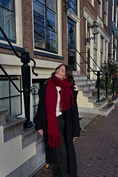 stravis Шал с ресни в цвят бордо с мека текстура