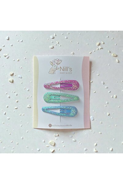 Nills Baby & Kids Simli Pastel 3’lü Çıtçıt Toka Seti – Pembe Yeşil Mavi