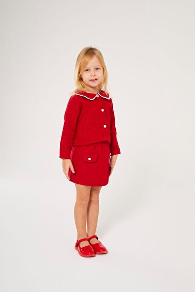 Pinkitokids Pearl Detailed Tweed Girls' Suit-Red