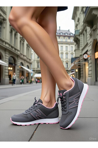 VELLINA Kadın Füme Pembe Bağcıklı Casual Rahat Taban Konforlu Yumuşak Yürüyüş...