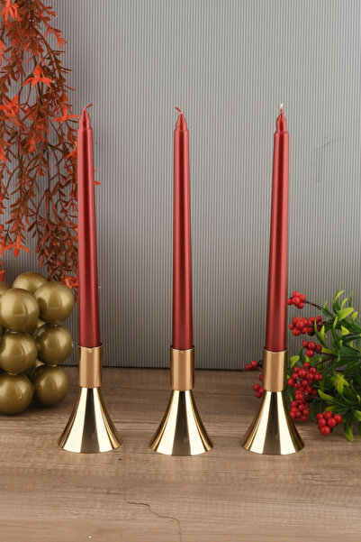 TR Turan Collection PURE 3'lü Şamdan Seti Küçük Altın Renk Dekoratif Metal Mu...