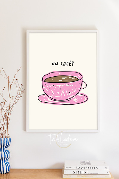 tablodea Un cafea? Poster înrămat cu model de ceașcă de cafea roz, decor pent...