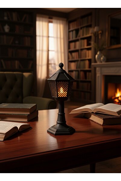 clifss Nostaljik Sokak Lambası Tasarımlı Pilli Led Mumlu Dekoratif Masa Lambası