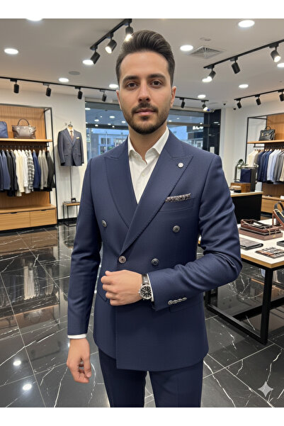 WENNO Knitted Stitched Dark Blue Kruveze Suit