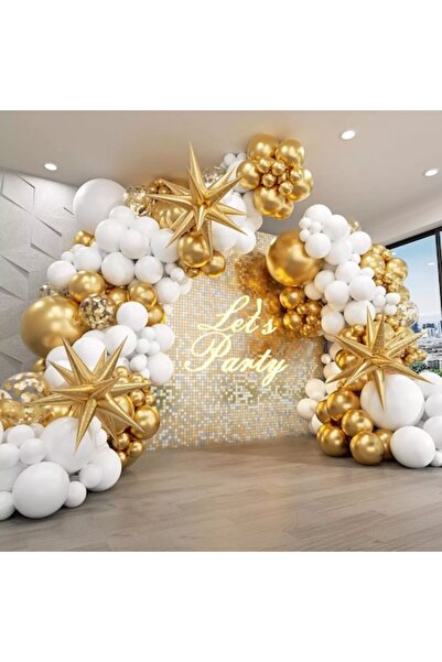 MP Mirific Party Set of 245 Balloons, Arch Type with 3D Gold and White Stars