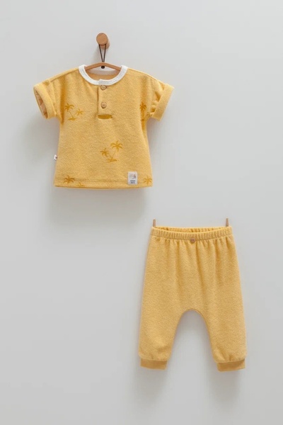 Caramell Baby Boy Set Soft Textured Terry Cloth Summer Baby Top and Bottom Se...