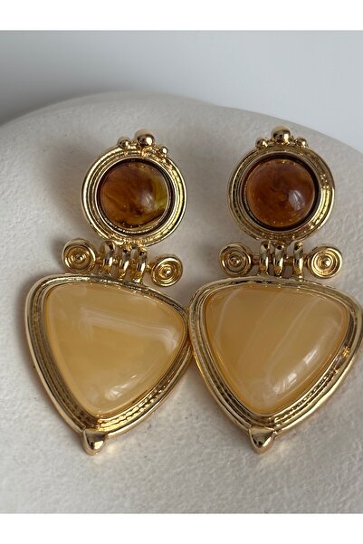 BHR AKSESUAR أقراط متدلية باللون البني الذهبي (5.5 سم)