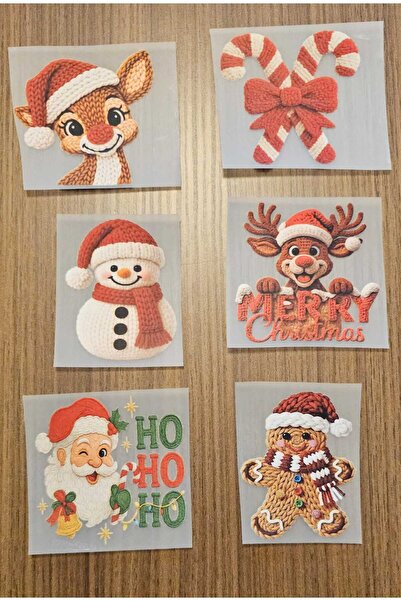 Patiska Tasarım 6 قطع طباعة DTF منقوشة لعيد الميلاد مقاس 7 سم - طباعة متوافقة...