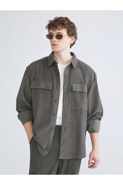 LC Waikiki RMZ GİYİM FARKİLYA قميص رجالي مخملي بأكمام طويلة ومريح