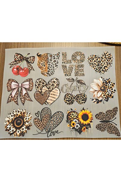 Patiska Tasarım 12 Adet Leopar Desenli DTF Baskı 7 cm – Kıyafet, Jüt İp ve Jü...