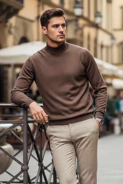 Livio Ferri Lier Half-Throated Regular Fit Men's Sweater Plain Knitwear
