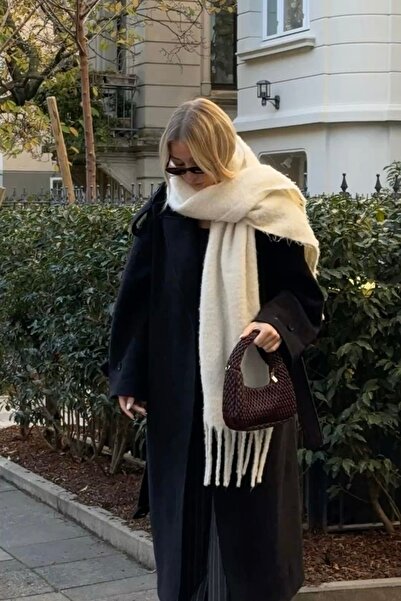 stravis Tasseled Ecru Soft Textured Shoulder Shawl Scarf