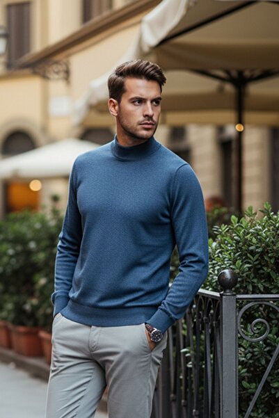 Livio Ferri Lier Half-Throated Regular Fit Men's Sweater Plain Knitwear
