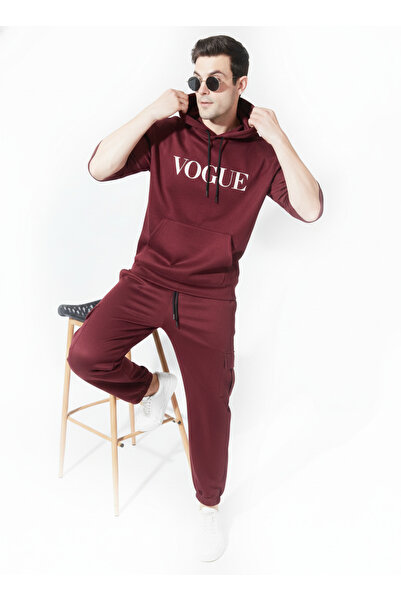 STITCH by MH Men’s Premium Maroon Athleisure Set – "VOGUE" Graphic Hoodie & C...