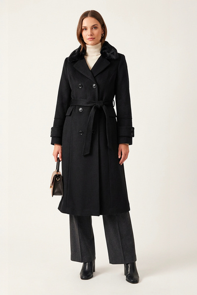 Soydan Güner Siyah Çıkarılabilir Kürklü Belden Oturtmalı Dar Kalıp Alpaka Tuş...