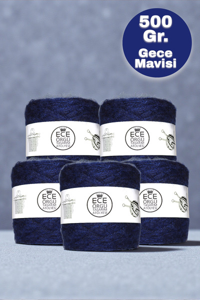 Ece Örgü Tasarım Atölyesi Gece mavisi, bol tüylü kid moher (ince) örgü ipi (5...