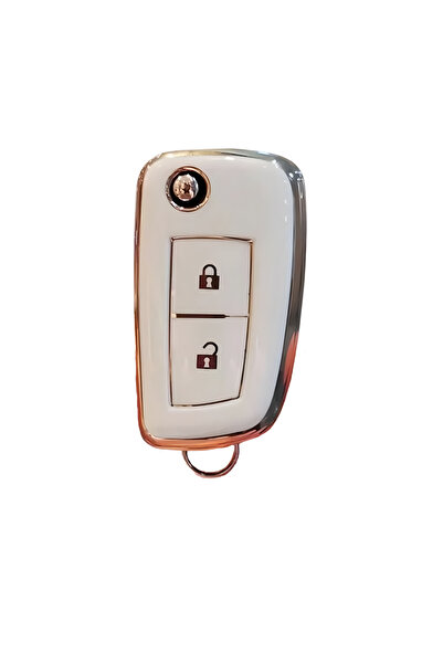 AutoHan Keys غطاء مفتاح نانو بزرين لسيارات نيسان قشقاي وجوك وميكرا، لون أبيض فضي