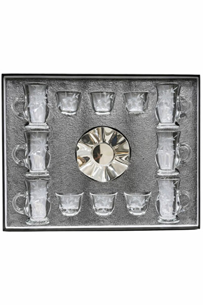 Urbanza 18-Piece Luxury Etched Glass Tea & Coffee Cup Set with Saucer for Hom...