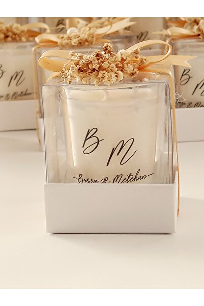 DECORA HOBİ Beyaz Kutulu Şık Cam Shot Bardak Mum Söz, Nişan, Nikah, Kına, Düğ...