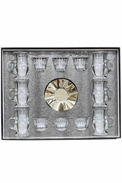 Urbanza 18-Piece Luxury Etched Glass Tea & Coffee Cup Set with Saucer for Hom...