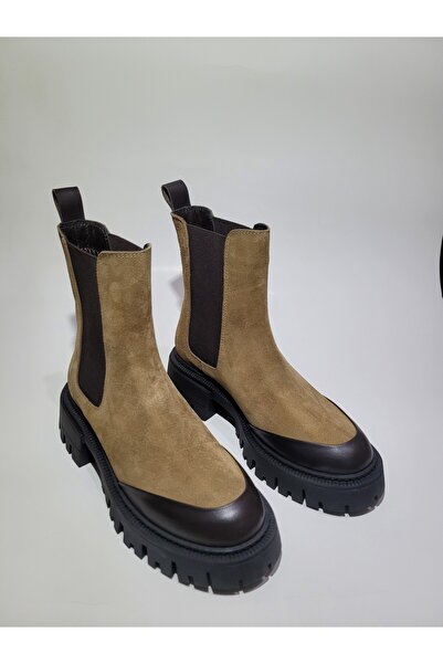 TİME Kadın Casual Camel Süet Bot Hakiki Deri