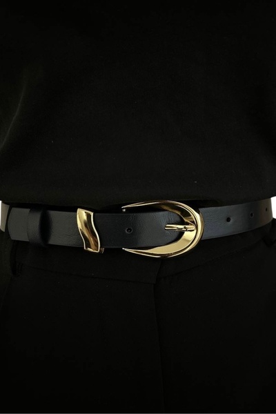 stravis Black Belt with Gold Oval Buckle