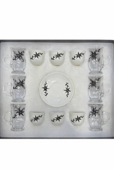 Urbanza 18-Piece Elegant Tea & Coffee Glass and Cup Set with Saucer – Black L...