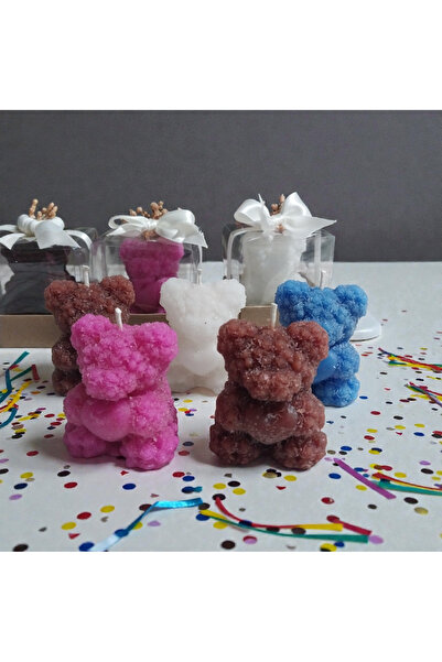 ddecco Kutuda süslenmiş 10 adet kalpli ayıcık mum doğumgünü hediyelik doğum n...