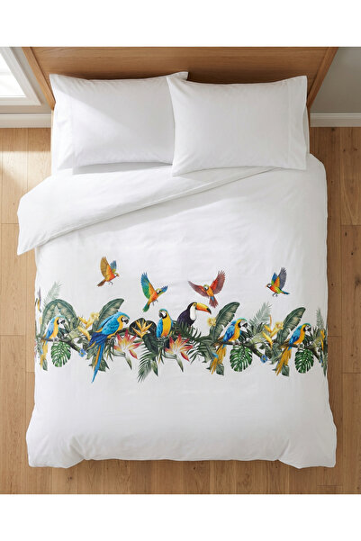 artwork Tropikal Kuş Desenli Çift Kişilik Nevresim Takımı – Pamuklu Kumaş, Di...