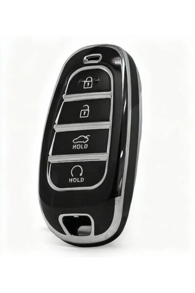 AutoHan Keys غطاء مفتاح متوافق مع هيونداي 2021-2024 توسان وسانتا في - أسود وفضي