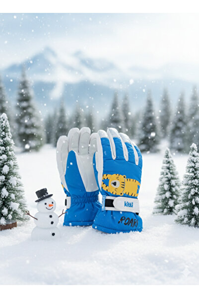 Kitti 4-9 Yaş Çocuk Kar Kayak Eldiveni Polar Astarlı Rüzgar İtici Reflektörlü...