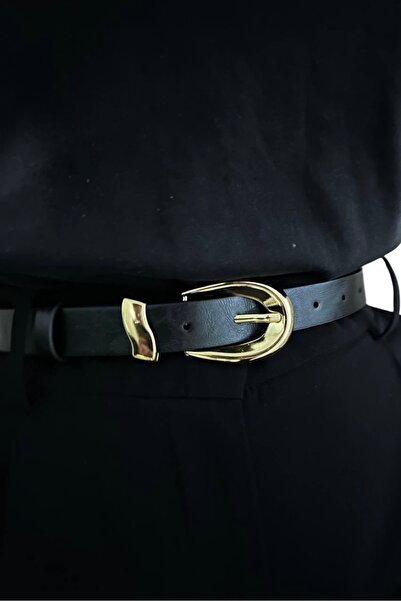 stravis Navy Blue Belt with Gold Oval Buckle