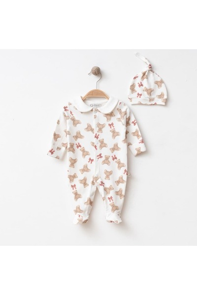 TOFFERS Bear Baby Unisex Fiyonk Desenli Çıtçıtlı Bebek Tulum