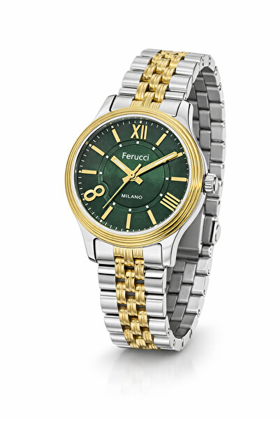 Ferrucci Women's Wristwatch Green Dial Dual Color Steel Band – Gift for Lover...