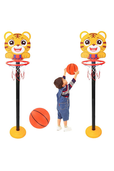 LEAN Adjustable children's basketball hoop set, tiger, YELLOW, 110 cm