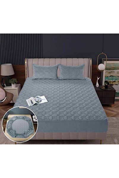 Truva Grup Husă de Pat din Catifea Tip Topper 180x200 cm + 2 Fețe de Pernă – ...