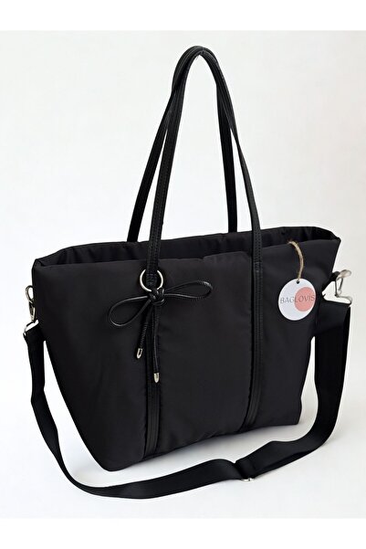 BAGLOVİS Knot Charmli Fabric Black Women's Shoulder Bag En44 Boy30