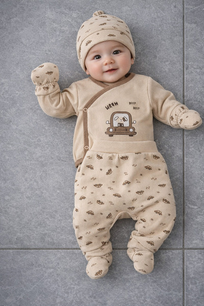 Baby Araba & Köpek Baskılı 5'li Bebek Takım Seti