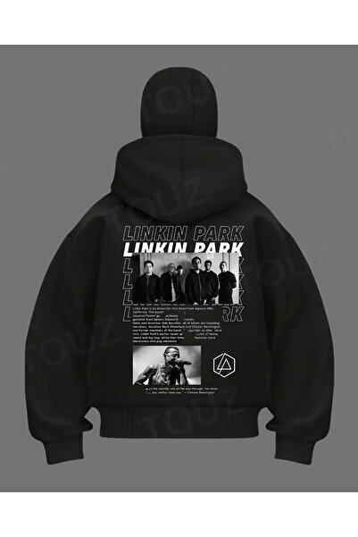 Le Savu Linkın Park Printed Unisex Hooded Zippered Oversized Black Sweatshirt...