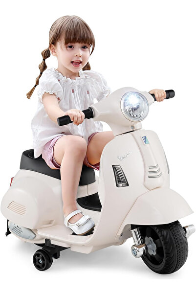 LEAN Motocicletă electrică pentru copii, Mini Vespa GTS300, baterie 4mAh, ALBĂ
