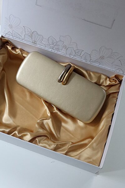 Moom Bag Women's Gold Chain Lock Detailed Evening Bag