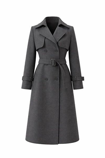 ESİN GİYİM Zamansız Şıklık Siyah Kemerli Kaban